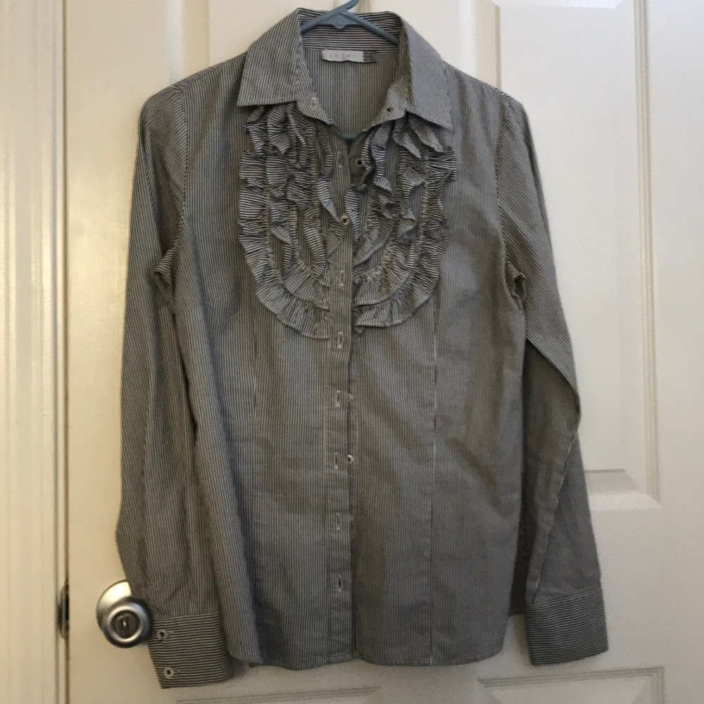 Ruffle stripe button up blouse